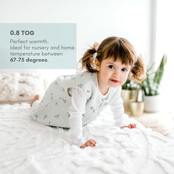 Tealbee Dreamsuit: Toddler Sleep Sack with Feet 3T 4T - 0.8 TOG Lightweight Baby Wearable Blanket for Walkers - Rayon made from Bamboo, Organic Cotton Sleeping Bag - Croissant