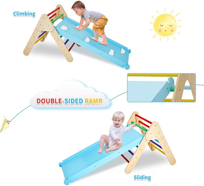GOME Toddler 5IN1 Play Gym with Ramp & Detachable Arch, Indoor Climbing Triangle Set for Sliding or Rocking