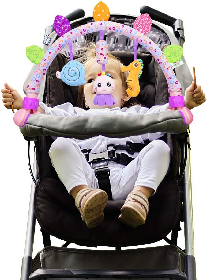 Caterbee Travel Arch Bassinet Toys for Baby Hanging on Stroller, Crib & Pram. Activity Toy bar for Baby Bouncer(Purle)