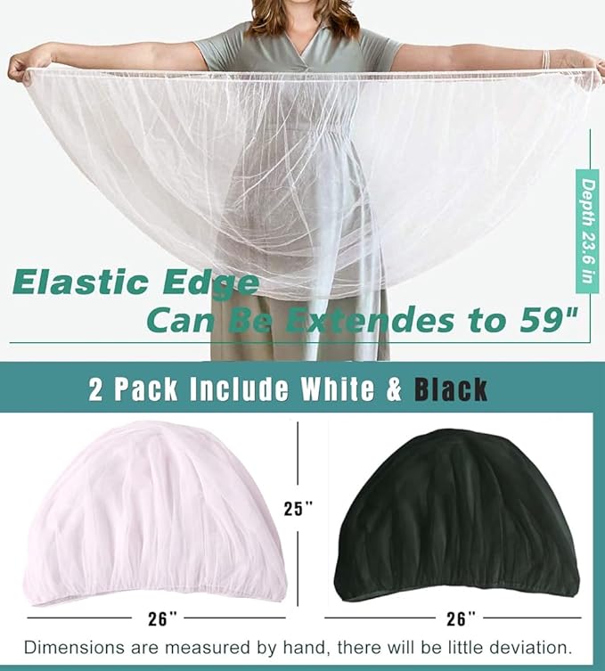 Durable Baby Stroller Mosquito Net (2 Pack) - Universal Elastic Edge Mesh Cover for Bassinets, Cradles, Playards, Car Seats & Mini Cribs | Breathable Travel Essential Newborn Protection (Black+White)