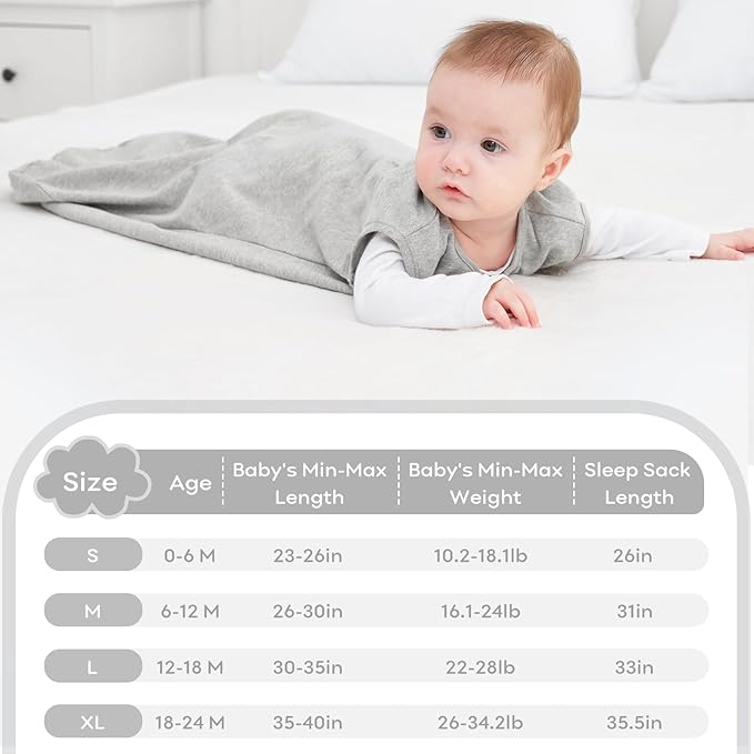 Yoofoss Baby Sleep Sack 6-12 Months 100% Organic Cotton 0.5 TOG Baby Sleeping Bag 2-Way Zipper Toddler Wearable Blankets 3 Pack Breathable Lightweight (Medium)