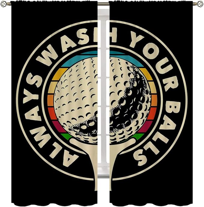 Golf Blackout Curtains for Boy Girl Room Darkening Decor,Sport Theme and White Motto Dark Background Bedroom Living Room Home Rod Pocket Thermal Insulated Window Curtain/Drapes Panel,55x63 Inch…