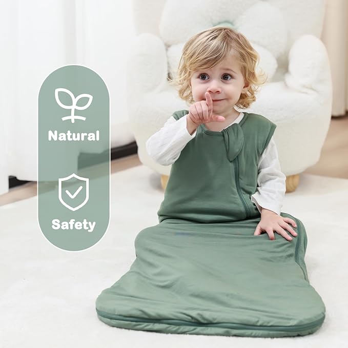 Mosebears Unisex Baby Sleep Sack 1.0 TOG, Supersoft Rayon Made from Bamboo Wearable Blanket with 2-Way Zipper (Dark Green,18-36 Months)