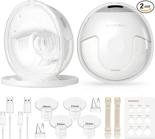 Hands Free Breast Pump, Wearable Breastfeeding Pump with 320mmHg Strong Suction, 19 Adjustable Levels & 4 Modes, Ultra-Quiet, Leak-Proof Design Portable Breast Pumps Electric (White, 2 Pack)