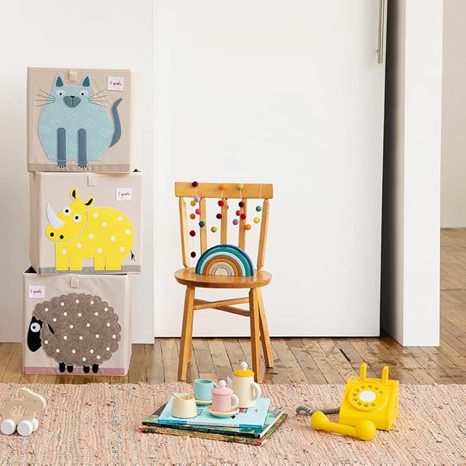 3 Sprouts Toy Storage Organizer: Toy Box Cube Organizer for Playroom, Nursery - Foldable Storage Bin - Rhino