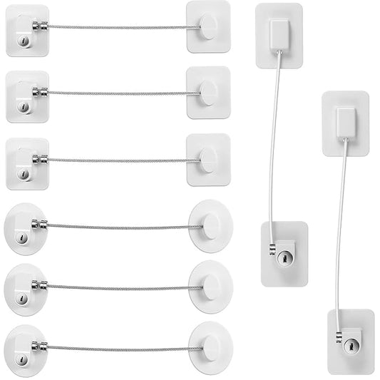 8 Pieces Refrigerator Locks for Children Adults with 10 Keys, Fridge Lock, Freezer Door Safety Cabinet Lock and Child Safety Cabinet Locks with Strong Adhesive (White)