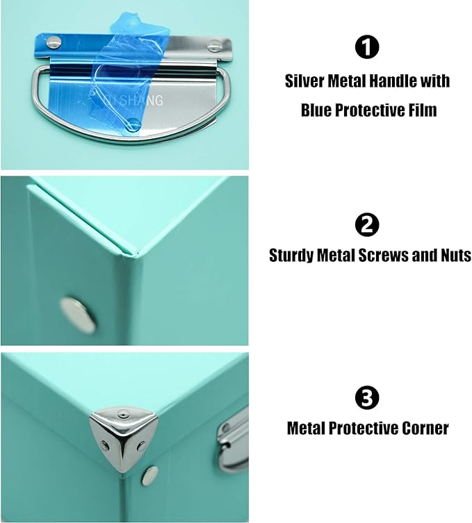 GUOZI Collapsible Storage Box, Decorative Memory Box with Lid & Metal Reinforced Corners, Cardboard File Bin with Handles, Organizer Gift Box for Keepsake Toy Photos Office Nursery Wardrobe Bookshelf