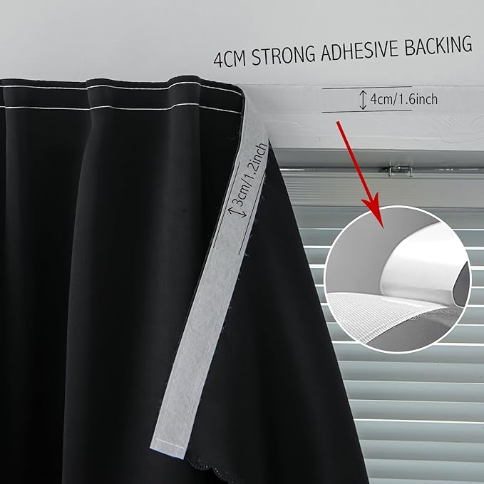 Adhesive Blackout Curtains- Self Stick Shades Window Blinds Curtains No Rod Needed Easy to Hang Curtains, Use for Bedroom, Living Room, Dining Room, Kitchen, Home Office, 35"W X 71"L, Black, 1 Panel