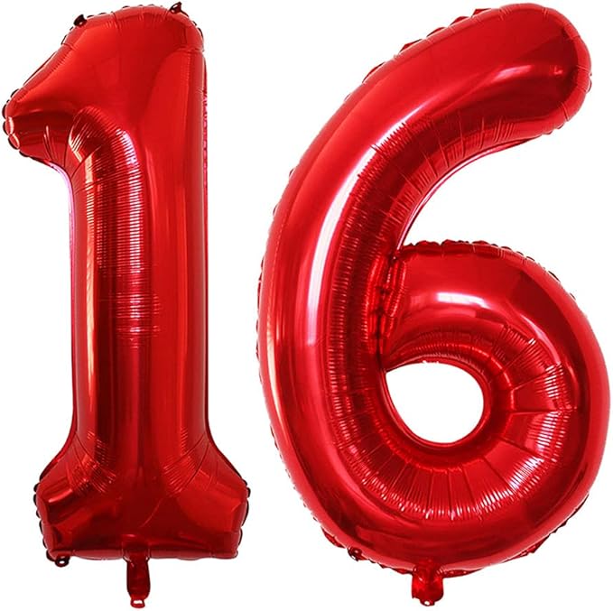 GOER Number 16 Balloons for 16th Birthday Sweet 16 Party Decorations,42 Inch Jumbo Foil Helium 61 Balloons for 61st Birthday Party Decoration (Red)