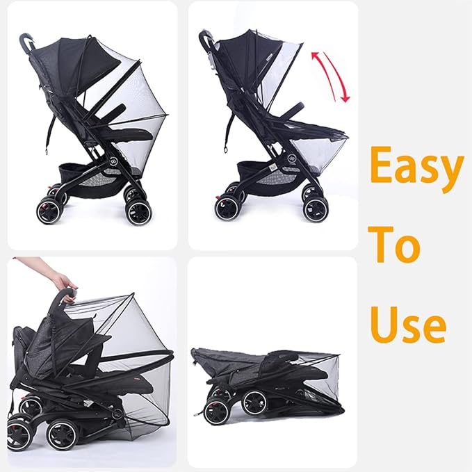 Orzbow Universal Mosquito Net for Stroller, Baby Bug Net with Two-Way Zippers & Storage Bag, Breathable & Foldable Mosquito Nets for Strollers, Car Seat, Bassinet, Cradle, Portable Mini Crib, Black