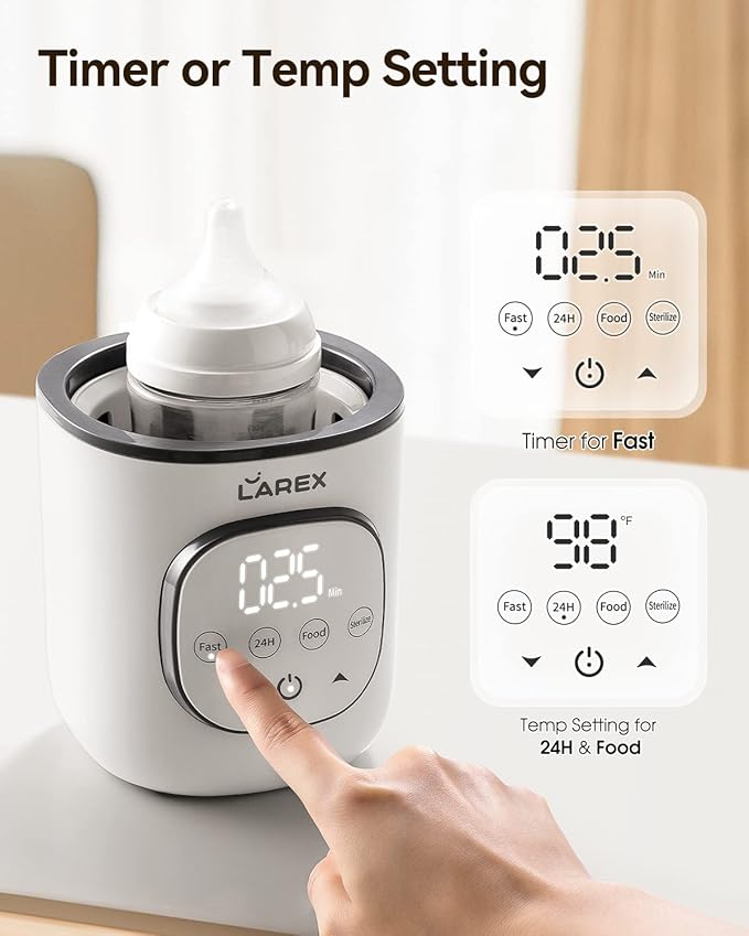 LAREX Bottle Warmer, Fast Baby Bottle Warmer for Breastmilk and Formula, with Timer and Accurate Temp Control, 8 in 1 Baby Milk Warmer BPA Free with Digital Display, Bottle Warmers for All Bottles