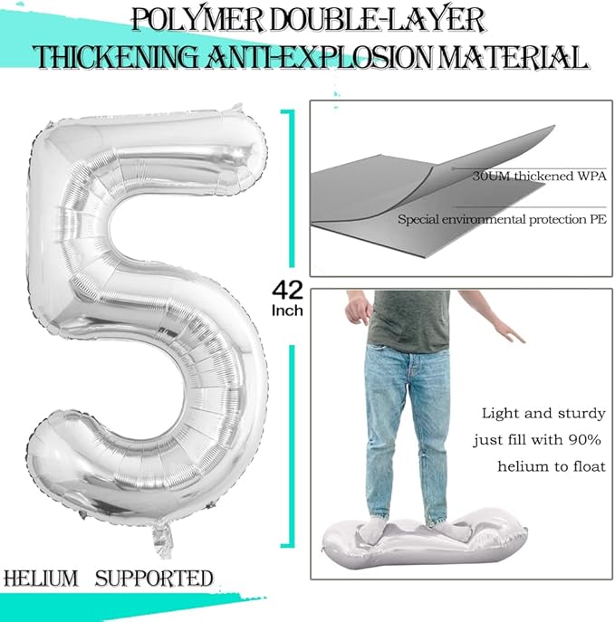 GOER Number 15 Balloons for 15th Birthday Sweet 15 Party Decorations,42 Inch Jumbo Foil Helium 51 Balloons for 51st Birthday Party Decoration (Silver)