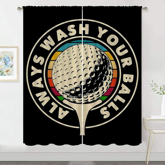 Golf Blackout Curtains for Boy Girl Room Darkening Decor,Sport Theme and White Motto Dark Background Bedroom Living Room Home Rod Pocket Thermal Insulated Window Curtain/Drapes Panel,84x84 Inch…