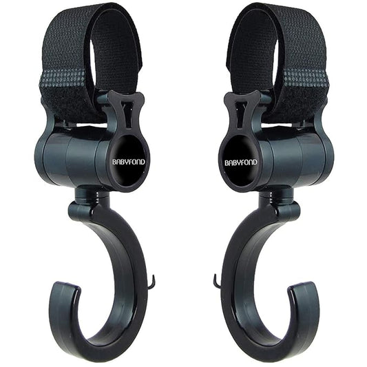 Stroller Hooks, Babyfond 2 Pack of Multifunctional Hooks, 360-degree Rotating Firm Non-Slip Stroller Hook for Buggy, Baby Carrier, Bike Bicycle, Car Headrest