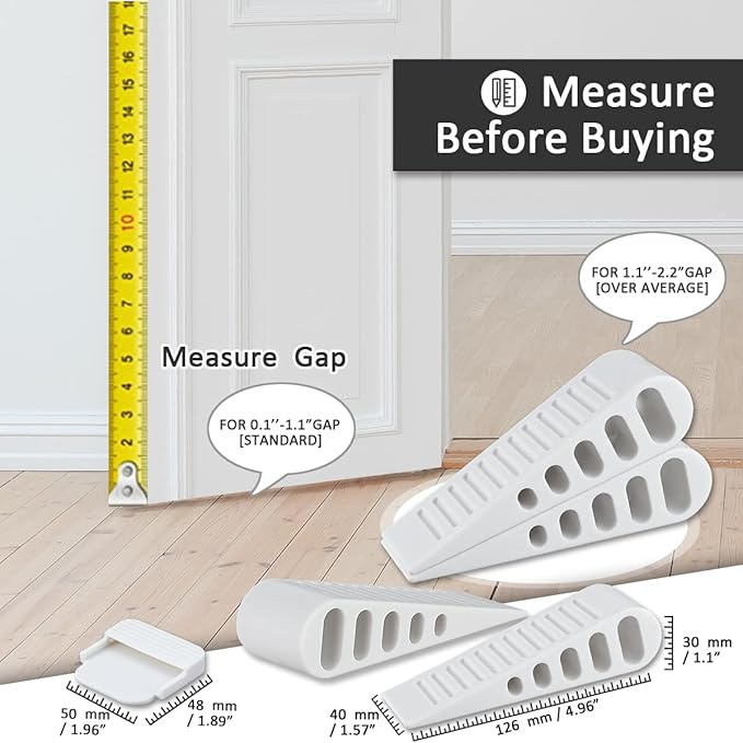 JQK Rubber Door Stopper Wedge, White 3 Pack Soft TPR Premium Door Stops for Bottom of Heavy Duty Door on Tile, Concrete, Carpet, Wooden Floor, DSB61-WH-P3