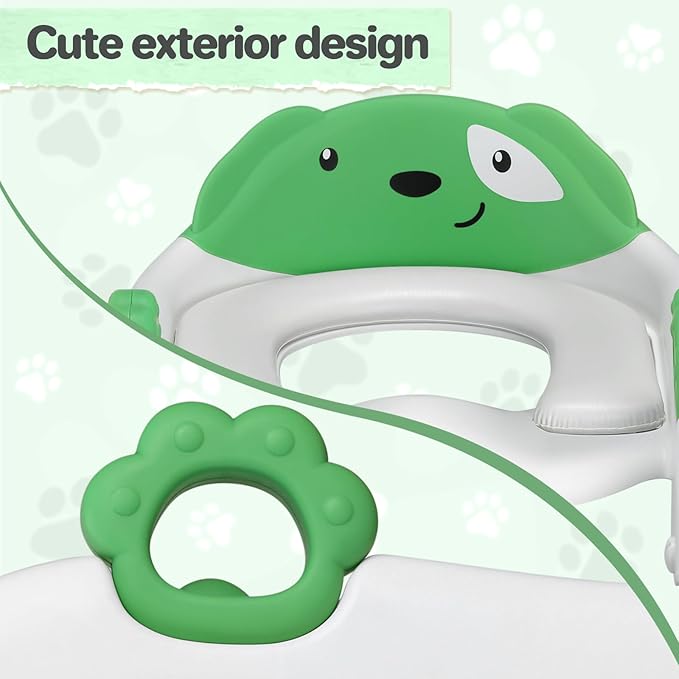 2 In 1 Potty Training Toilet Seat & Toddler Step Stool, Bottom Triangle Stability Toddler Toilet Seat, Adjustable Step & Seat Height Potty Seats (Green)