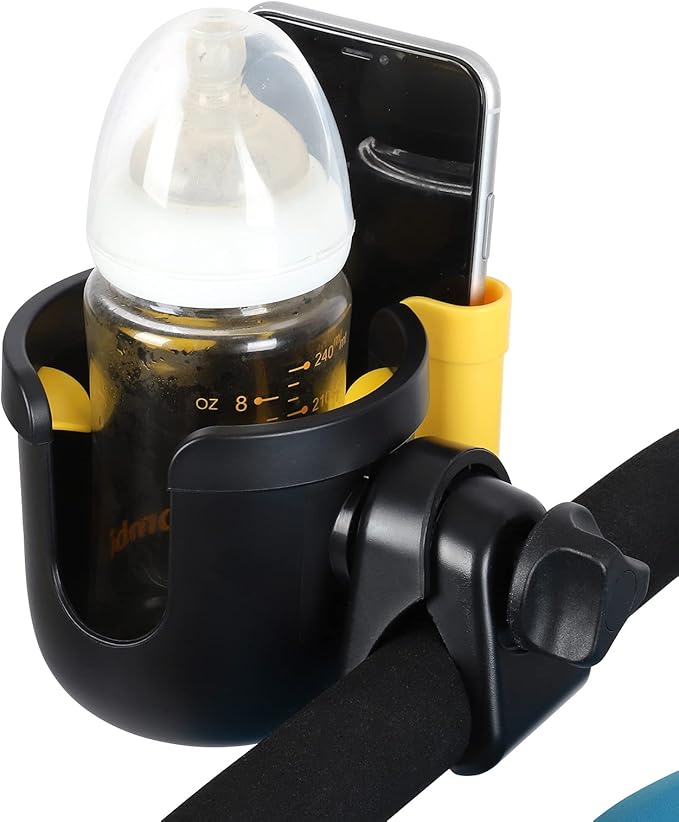Accmor Stroller Cup Holder with Phone Holder, Bike Cup Holder, Universal Cup Holder for Uppababy Nuna Doona Strollers, 2-in-1 Cup Phone Holder for Stroller, Bike, Wheelchair, Walker, Scooter