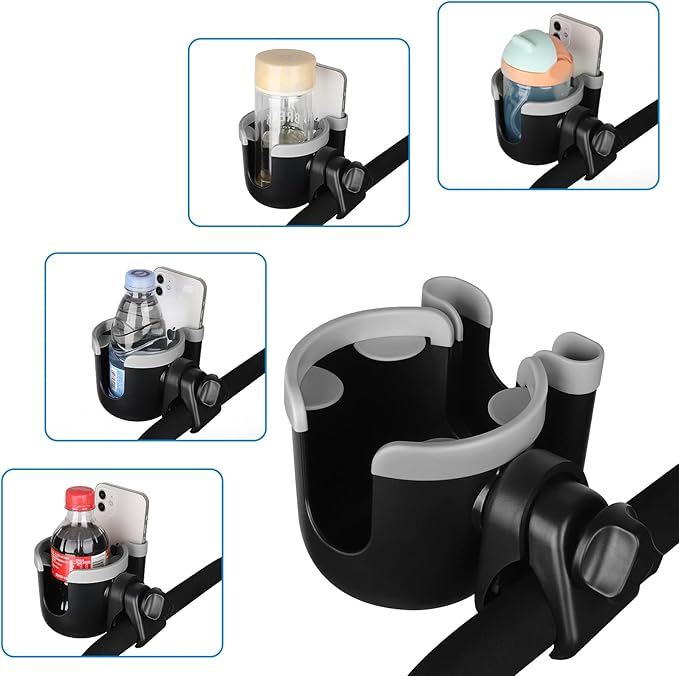 Accmor Stroller Cup Holder with Phone Holder, Bike Cup Holder, Universal Cup Holder for Uppababy Nuna Doona Strollers, 2-in-1 Cup Phone Holder for Stroller, Bike, Wheelchair, Walker, Scooter
