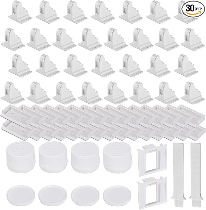 Adhesive Magnetic Cabinet Locks Baby Proofing for Cabinets & Drawers (30 Locks and 4 Keys)