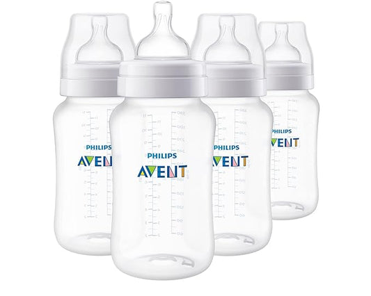 Philips Avent Anti-Colic Baby Bottles, 11oz, with Flow 3 Nipples, 3m+, 4pk, Clear, SCY106/04