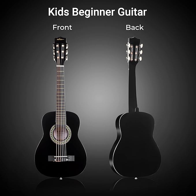 ADM Beginner Acoustic Classical Guitar 30 Inch Nylon Strings Wooden Guitar Bundle Kit for Kid Boy Girl Student Youth Guitarra Online Lessons with Gig Bag, Strap, Tuner, Extra Strings, Picks,Black 1