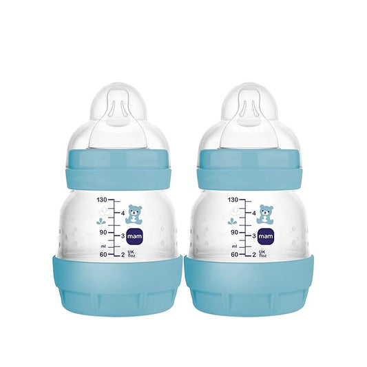 MAM Easy Start Anti-Colic Baby Bottles, Extra Slow Flow, Breastfeeding-Like Silicone Nipple Bottle, Reduces Colic, Gas, & Reflux, Easy-to-Clean, BPA-Free, Vented Baby Bottles for Newborns, 0-3 Months