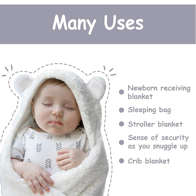 Jam Naturals- Baby Swaddle Blanket, Cute Bear Organic Receiving Swaddling Wrap, Gender Neutral Soft Newborn Baby Registry Gift (White 0-3m)
