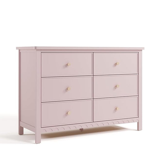 Graco Sasha 6 Drawer Dresser (Blush) – GREENGUARD Gold Certified, Wood Storage for Nursery or Kids’ Room, Safe Interlocking Drawer System & Easy Assembly with Pre-Installed Tracks