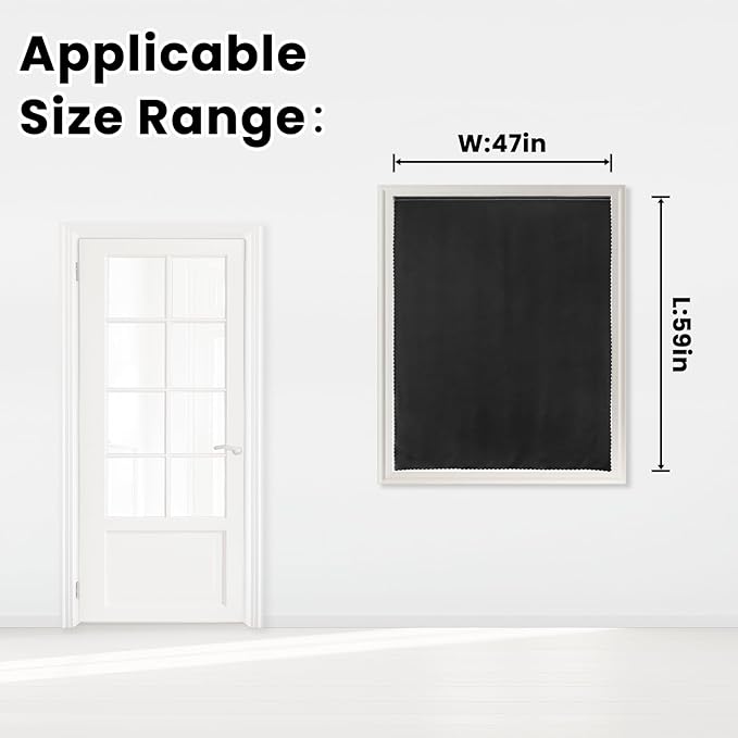 Adhesive Blackout Curtains- Self Stick Shades Window Blinds Curtains No Rod Needed Easy to Hang Curtains, Use for Bedroom, Living Room, Dining Room, Kitchen, Home Office, 47"W X 59"L, Black, 1 Panel