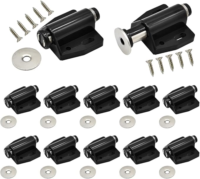 12Pack Magnetic Touch Push to Open Door Latch for Heavy Duty Door Push Release Latch Kitchen Drawer Push Catch Pop Out Latch Kitchen Closet Door Closing (Black)