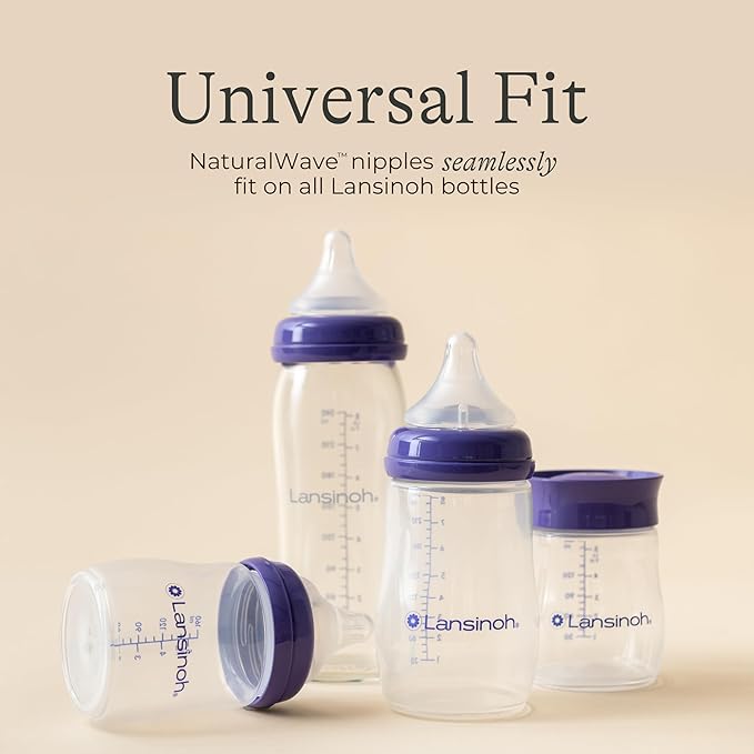 Lansinoh Anti-Colic Glass Baby Bottles, 8 Ounces, 4 Count Bottles for Feeding, Baby Essentials, Includes 4 Medium Flow Nipples, Size M