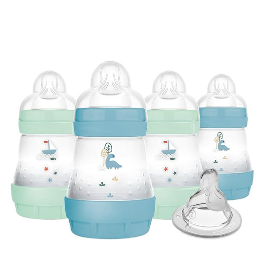 MAM 5oz Easy Start Anti-Colic Baby Bottles, Slow Flow with Bonus Medium Flow Nipple, Reduces Colic, Gas, & Reflux, Easy-to-Clean, BPA-Free, Baby Bottles for Newborns, 0-3 Months