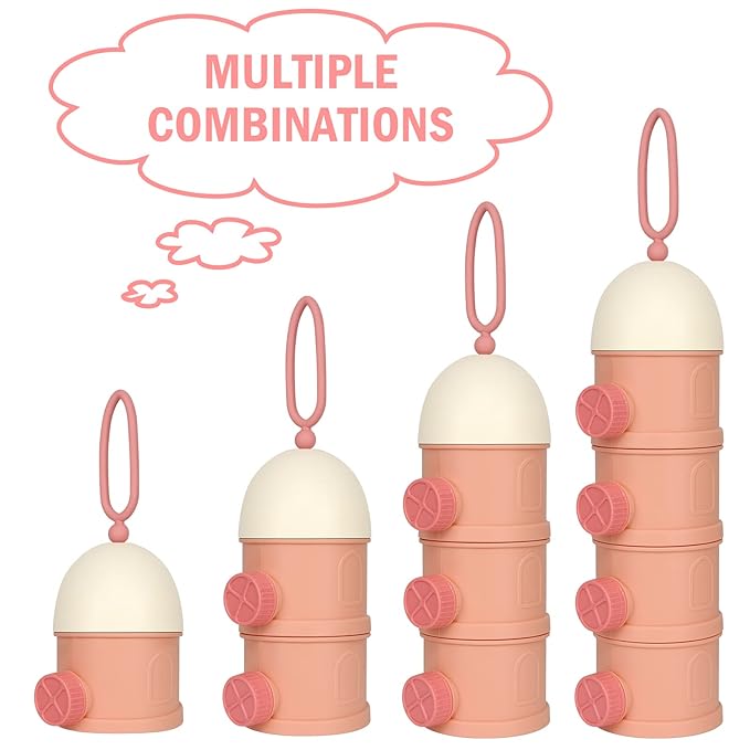 Accmor Formula Dispenser On The Go, 4 Layers Stackable Formula Container to Go, Non-Spill Portable Milk Powder Baby & Kids Snack Container, Pink