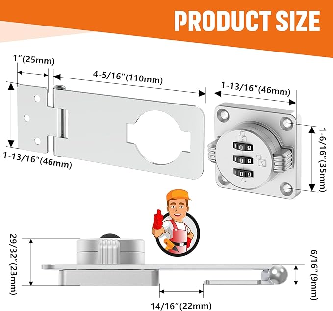 Keyless Cabinet Lock with Combination, Locker Code Lock with 3-Digit Combination, Security Door Lock for Drawers, Lockers, Bifold Doors, Small Doors, Closets, Refrigerators (Silver-1pc)