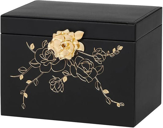 Jewelry Box with Lock for Girls: Jewelry Organizer for Dresser - 3-Drawer Earrings Storage Girls Women Gift (Black)