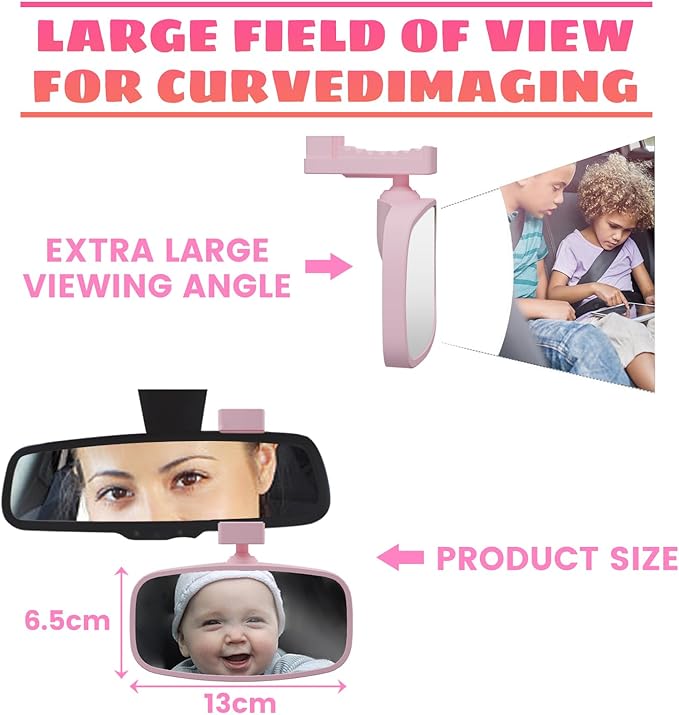 360-Degree Baby Car Mirror for Rear-Facing Seats,Kids Safety Mirrors with Tool-Free Installation,Kids Rear View Mirror BPA-Free Shatterproof & ASTM Certified (Adjustable 14"-22") (PINK)