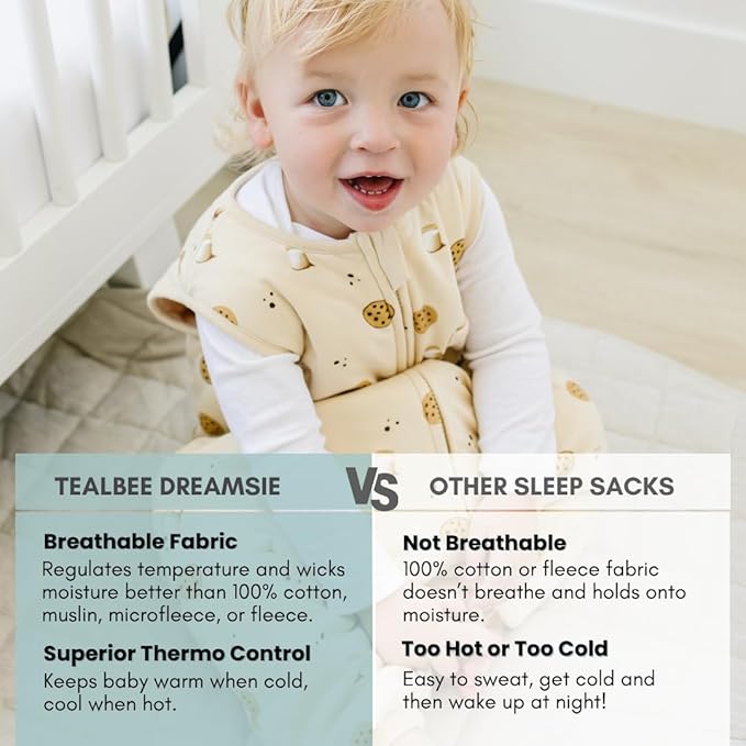 Tealbee Dreamsuit: Toddler Sleep Sack with Feet 12-18 Months, 18-24 Months - 1.5 TOG Winter Baby Wearable Blanket for Walkers - Rayon made from Bamboo, Organic Cotton Sleep Bag - Cookies