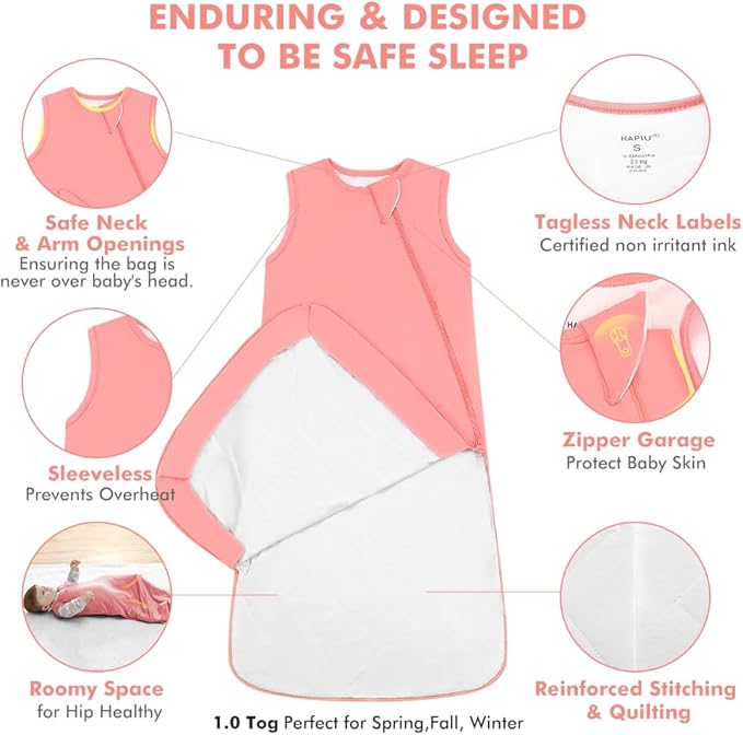 HAPIU Unisex Rayon Made from Bamboo Baby Sleep Sack TOG 1.0, 2-Way Zipper YKK, Wearable Blanket Baby