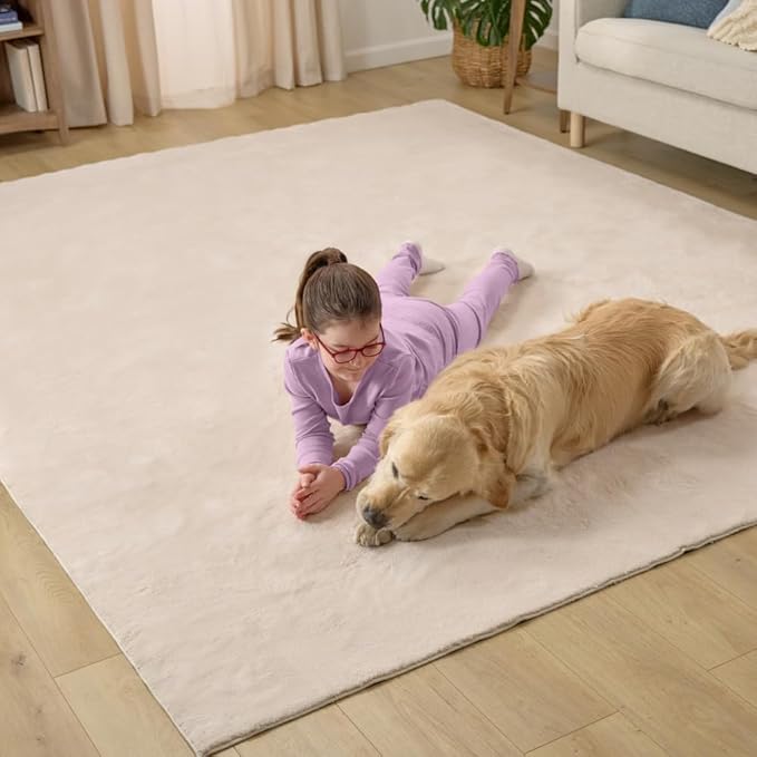 GORILLA GRIP Ultra Soft Washable Area Rug, 5x7, Stain and Slip Resistant Plush Thick Carpet for Bedroom Living Room, No Shed Floor Rugs, Pet Friendly, Dorm Essentials, Kids Nursery Home Decor, Ivory