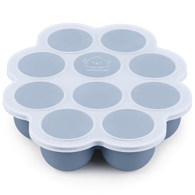 KeaBabies Silicone Food Freezer Trays with Lid, 2oz x 10 Pods Baby Food Storage Containers, Easy Puree Meal Prep, Breast Milk Silicone Freezer Molds, Dishwasher, Microwave Safe, BPA-Free (Slate)