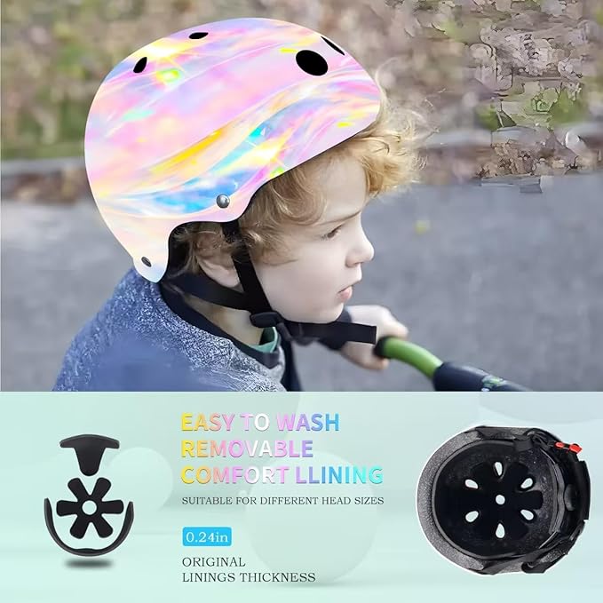Adjustable Color Gradient Skateboard Helmet for 3-5-8-14+Ages【Toddler Kids Youth Adult】 Girls Boys Woman.Bike Helmet for Multi-Sports Cycling Bicycle Scooter Inline Roller Skate Rollerblading