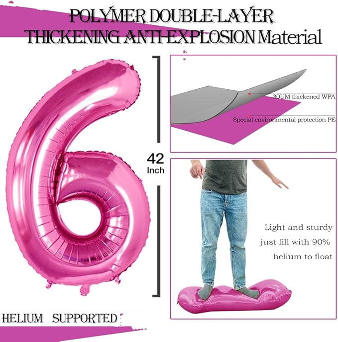 GOER Number 26 Balloons for 26th Birthday Party Decorations,42 Inch Jumbo Foil Helium 62 Balloons for 62nd Birthday Party Decoration (Hot Pink)
