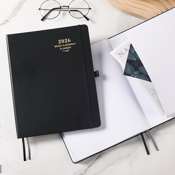 2026 Planner - 2026 Planner Weekly and Monthly, JAN 2026 - DEC 2026, Calendar Planner with Hardcover,Thick Paper, Back Pocket, Notes Pages, Pen Loop (9" x 11") - Black