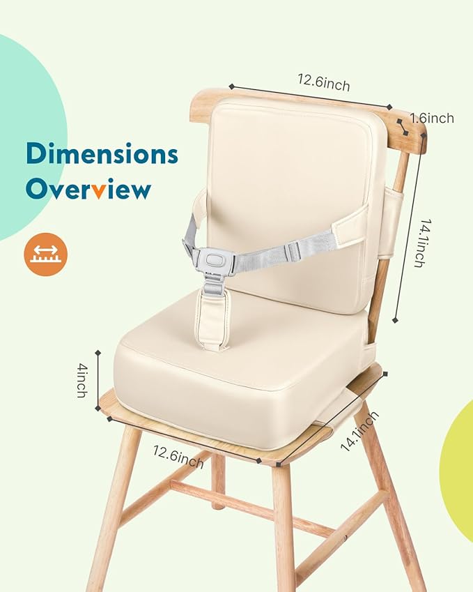 HOMEAL Toddler Booster Seat for Dining Table - Toddler Dining Cushion with Wipeable Surface -Booster Seat for Kitchen Chair with Easy-Install Straps - Breathable Fabric - Beige