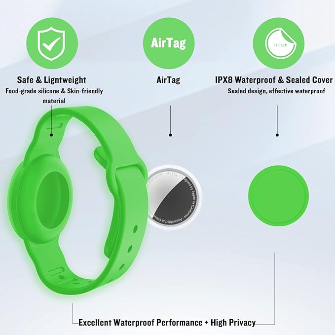 2 Pack Waterproof AirTag Bracelet for Kids, Hidden Silicone Wristband for AirTag, GPS Tracker Case for Air Tag Holder Strap Band for Child Toddler, Secure Anti-Loss Protection(Luminous)