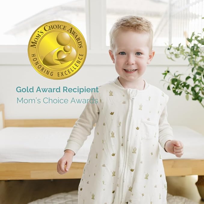 Tealbee DREAMSUIT: Toddler Sleep Sack with Feet 2T 3T - 0.8 TOG Lightweight Baby Wearable Blanket for Walkers - Rayon Made from Bamboo, Organic Cotton Sleeping Bag (2T-3T) - Cactus