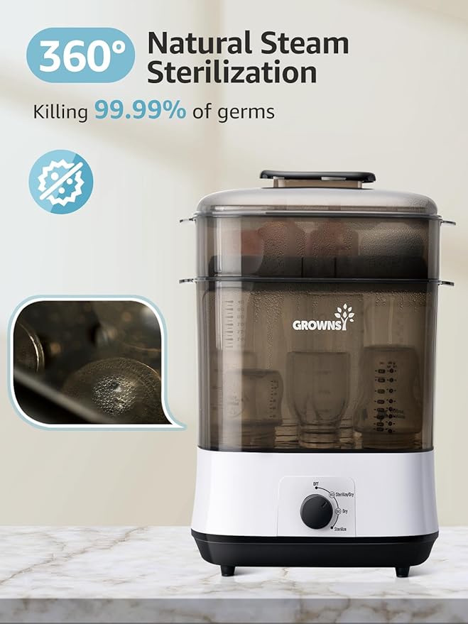 GROWNSY Adjustable 3 IN 1 Large Bottle Sterilizer and Dryer, Electric Steam Baby Bottle Sterilizer, Sanitizer for Baby Bottles & Pacifiers, Breast Pump Parts