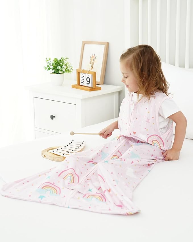TotAha Toddler Sleep Sack 2T-3T-4T for Girl, 0.5 TOG Summer Light Sleeping Sacks, Soft Wearable Blanket Baby Sleep Bag with 2-way Zipper,Pink Rainbow