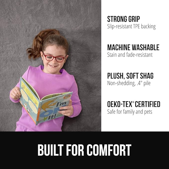 GORILLA GRIP Ultra Soft Washable Area Rug, 8x10, Stain and Slip Resistant Plush Thick Carpet for Bedroom Living Room, No Shed Floor Rugs, Pet Friendly, Dorm Essentials, Kids Nursery Home Decor, Gray