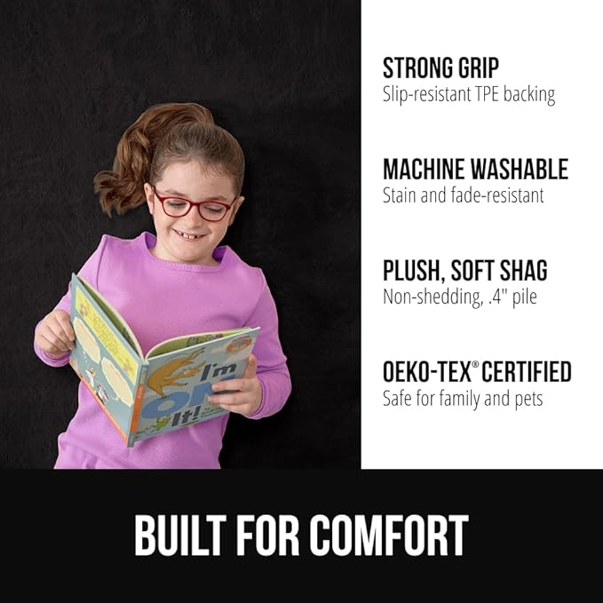 GORILLA GRIP Ultra Soft Washable Area Rug, 8x10, Stain and Slip Resistant Plush Thick Carpet for Bedroom Living Room, No Shed Floor Rugs, Pet Friendly, Dorm Essentials, Kids Nursery Home Decor, Black